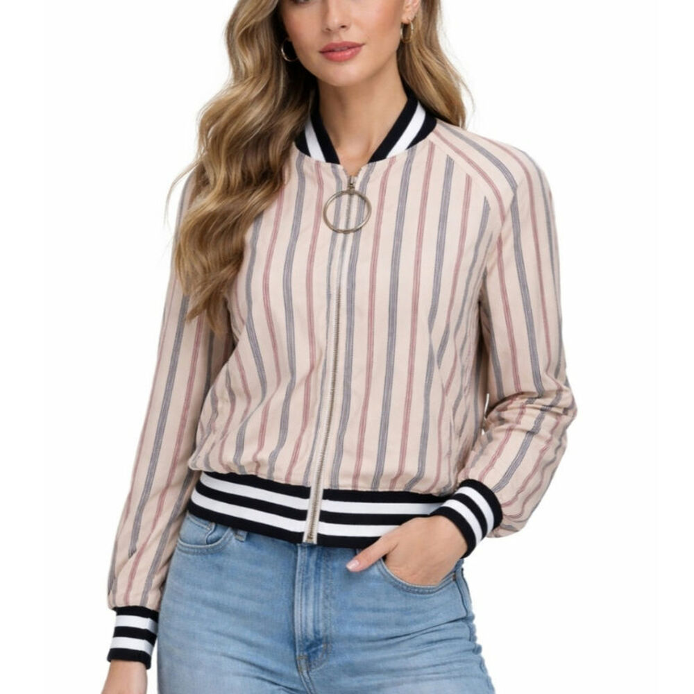 The Fifth Label Bomber Jacket Size XXS Striped Sand Red Silky Casual Streetwear